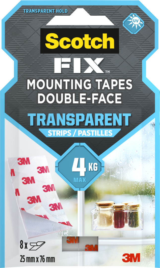 Paski montażowe dwustronne przezroczyste Scotch-Fix™ 25 mm x 76 mm 8 pasków